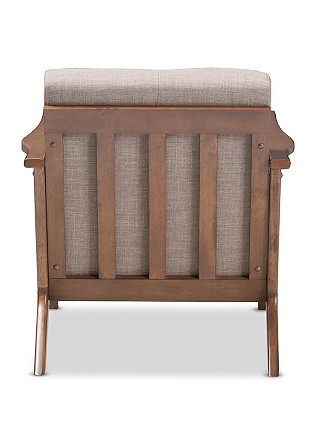 Bianca Mid-Century Modern Walnut Wood Light Grey Fabric Tufted Lounge Chair