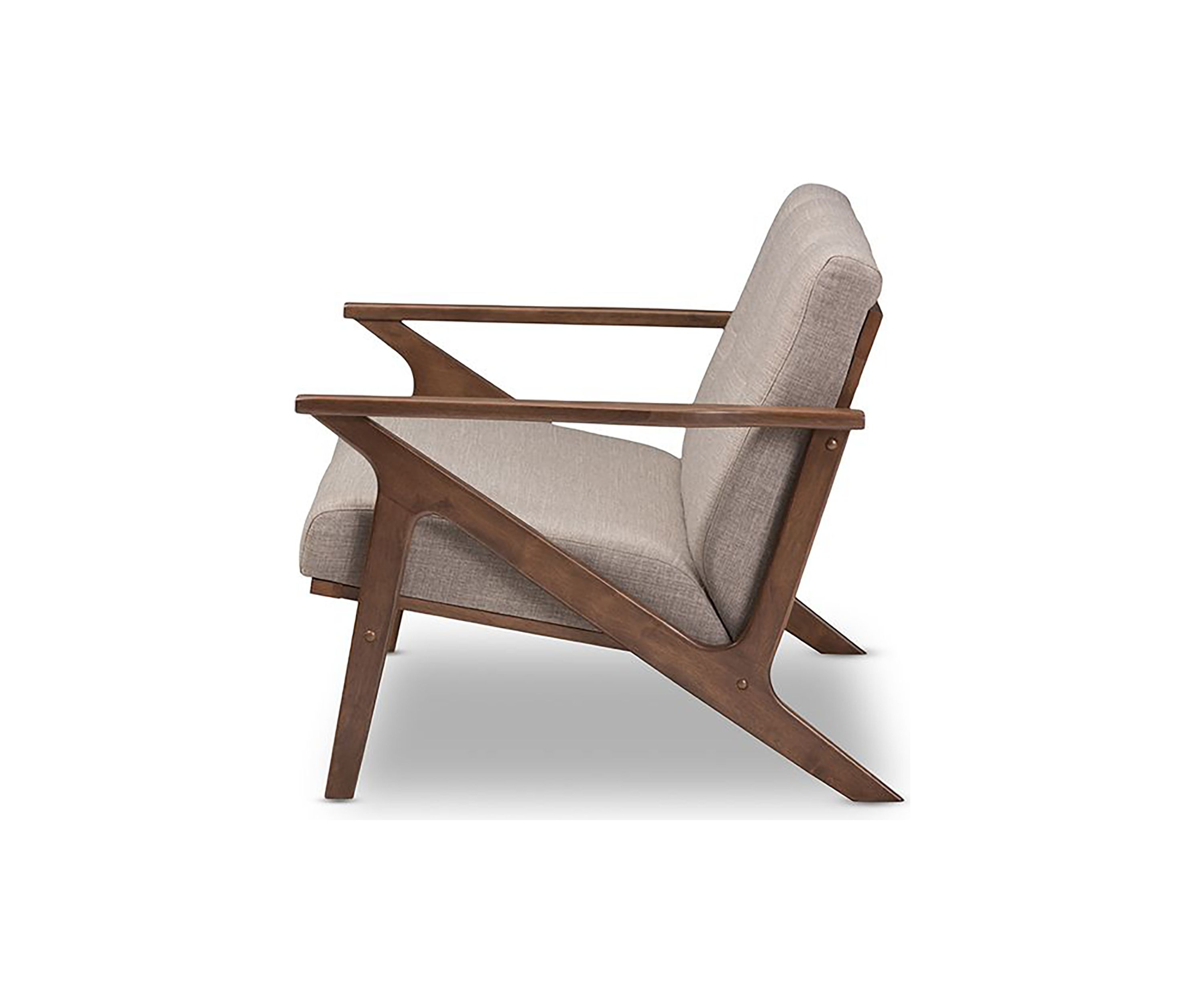 Bianca Mid-Century Modern Walnut Wood Light Grey Fabric Tufted 2-Seater Loveseat
