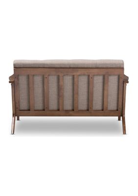 Bianca Mid-Century Modern Walnut Wood Light Grey Fabric Tufted 2-Seater Loveseat