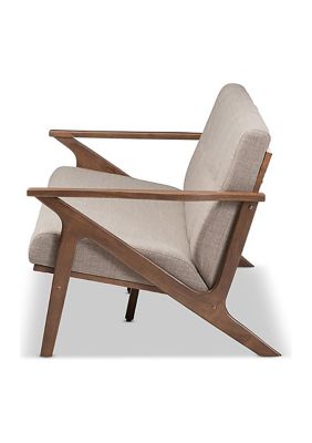 Bianca Mid-Century Modern Walnut Wood Light Grey Fabric Tufted 3-Seater Sofa