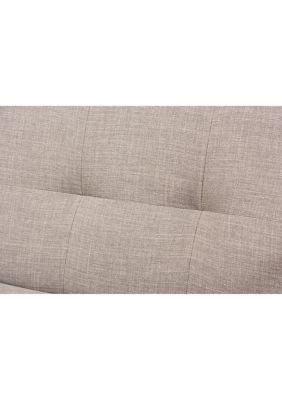 Bianca Mid-Century Modern Walnut Wood Light Grey Fabric Tufted 3-Seater Sofa