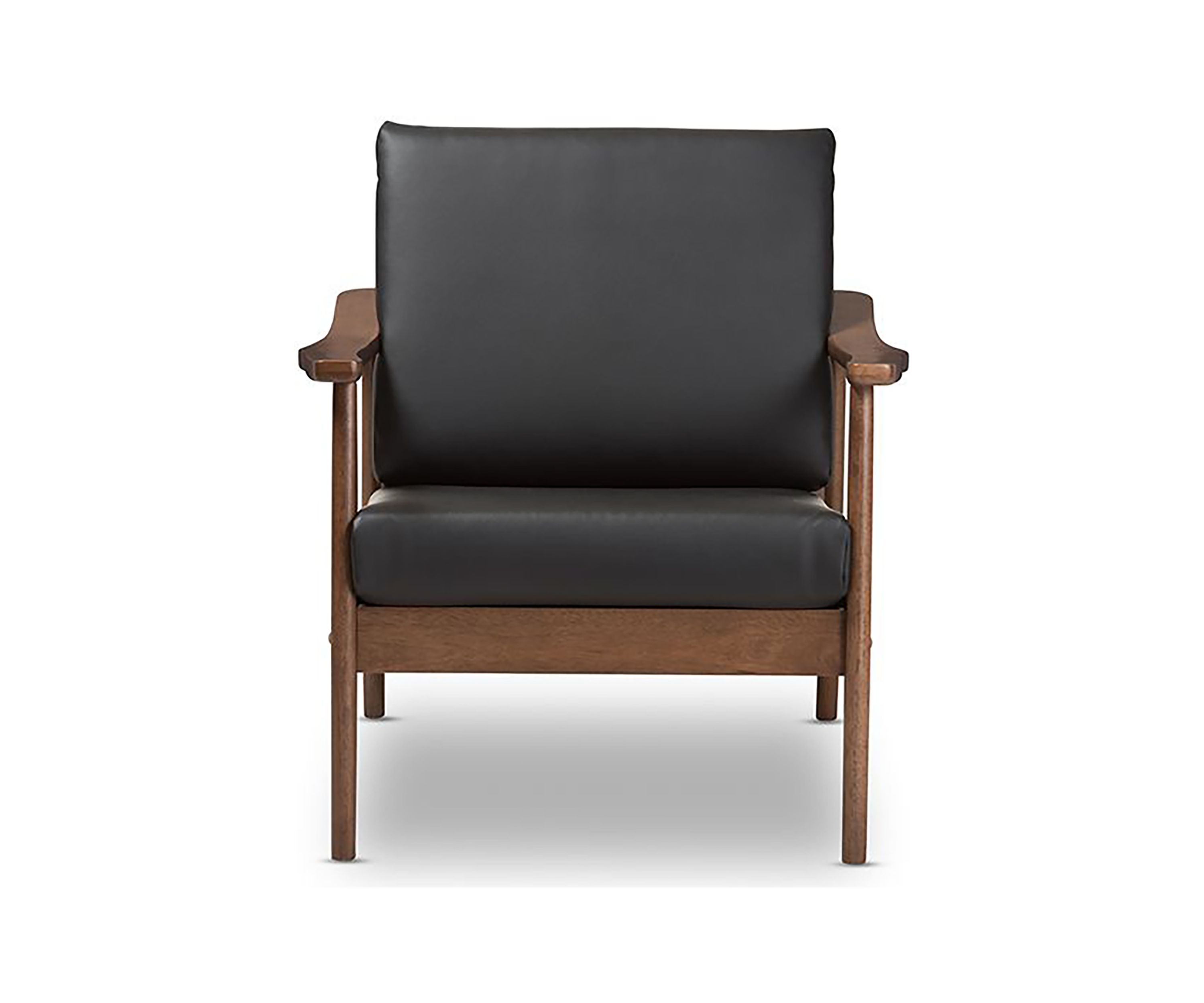 Venza Mid-Century Modern Walnut Wood Black Faux Leather Lounge Chair