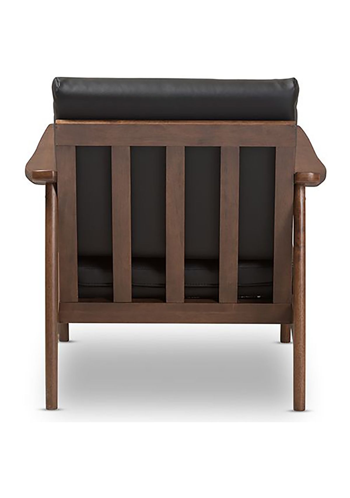 Venza Mid-Century Modern Walnut Wood Black Faux Leather Lounge Chair