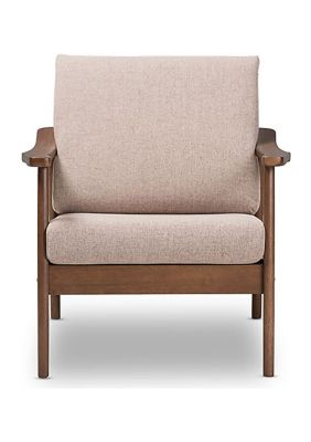 Venza Mid-Century Modern Walnut Wood Light Brown Fabric Upholstered Lounge Chair