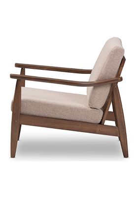 Venza Mid-Century Modern Walnut Wood Light Brown Fabric Upholstered Lounge Chair