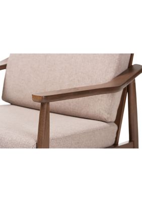 Venza Mid-Century Modern Walnut Wood Light Brown Fabric Upholstered Lounge Chair