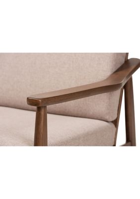 Venza Mid-Century Modern Walnut Wood Light Brown Fabric Upholstered 2-Seater Loveseat