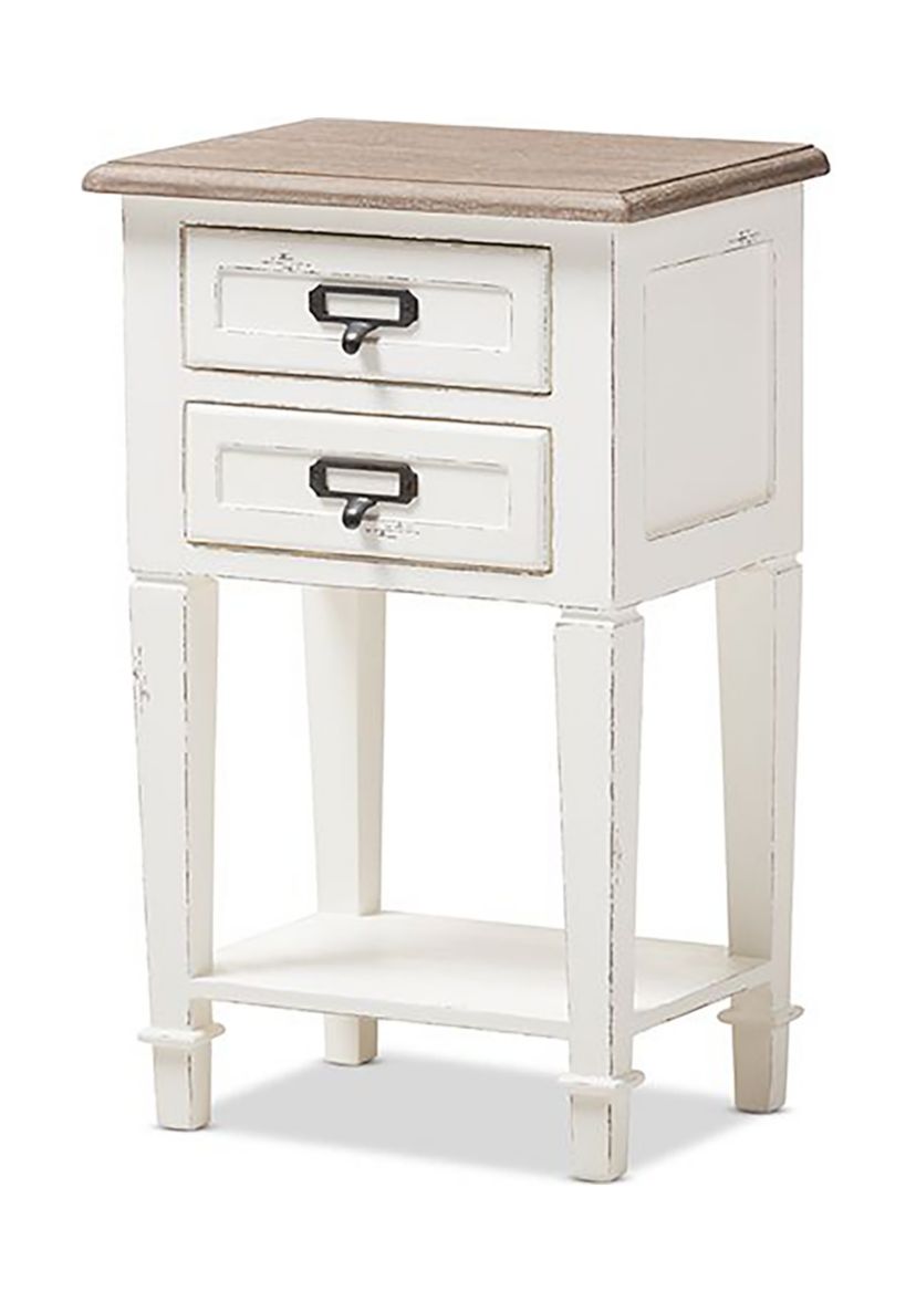 Dauphine Provincial Style Weathered Oak and White Wash Distressed Finish Wood Nightstand