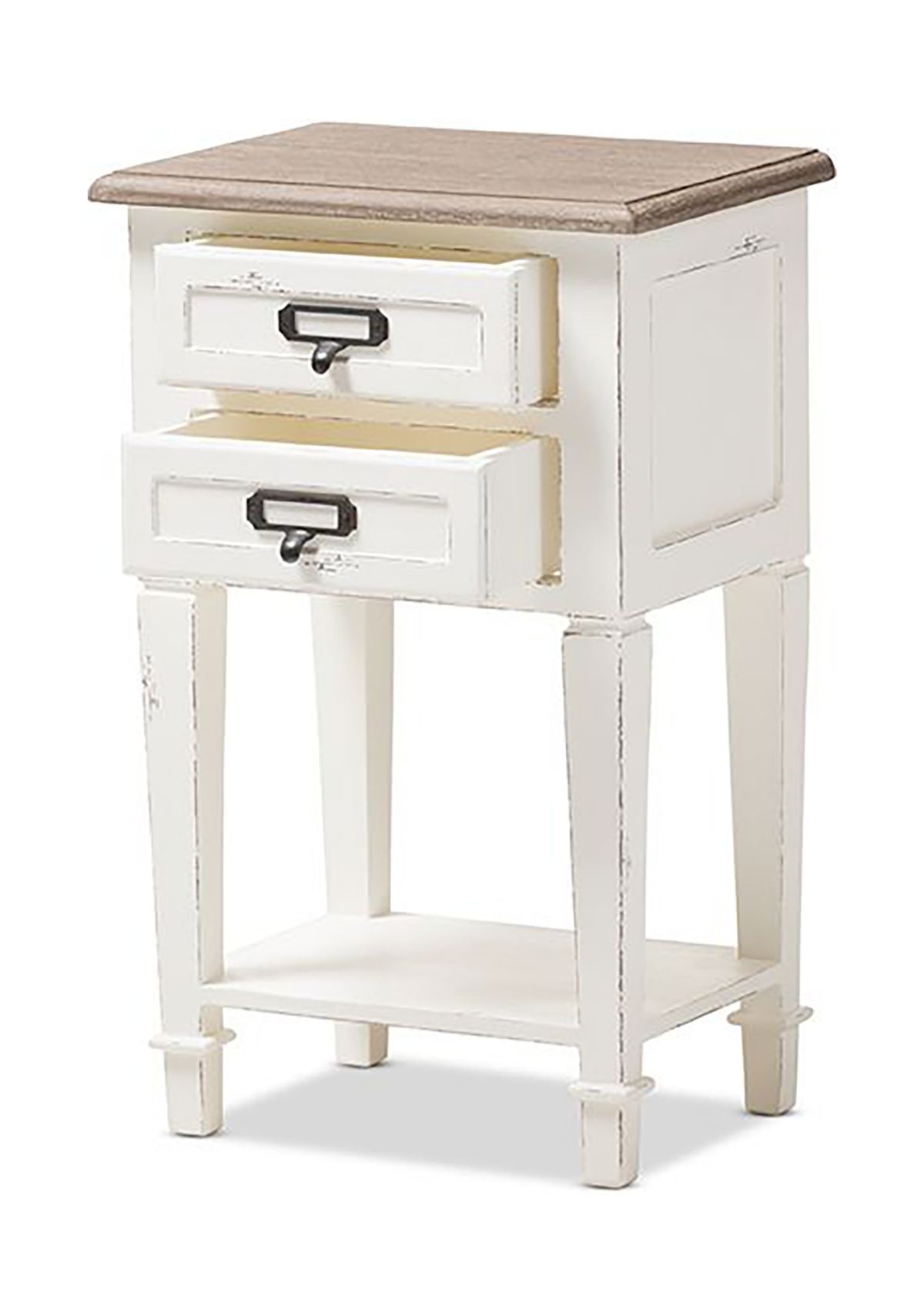 Dauphine Provincial Style Weathered Oak and White Wash Distressed Finish Wood Nightstand