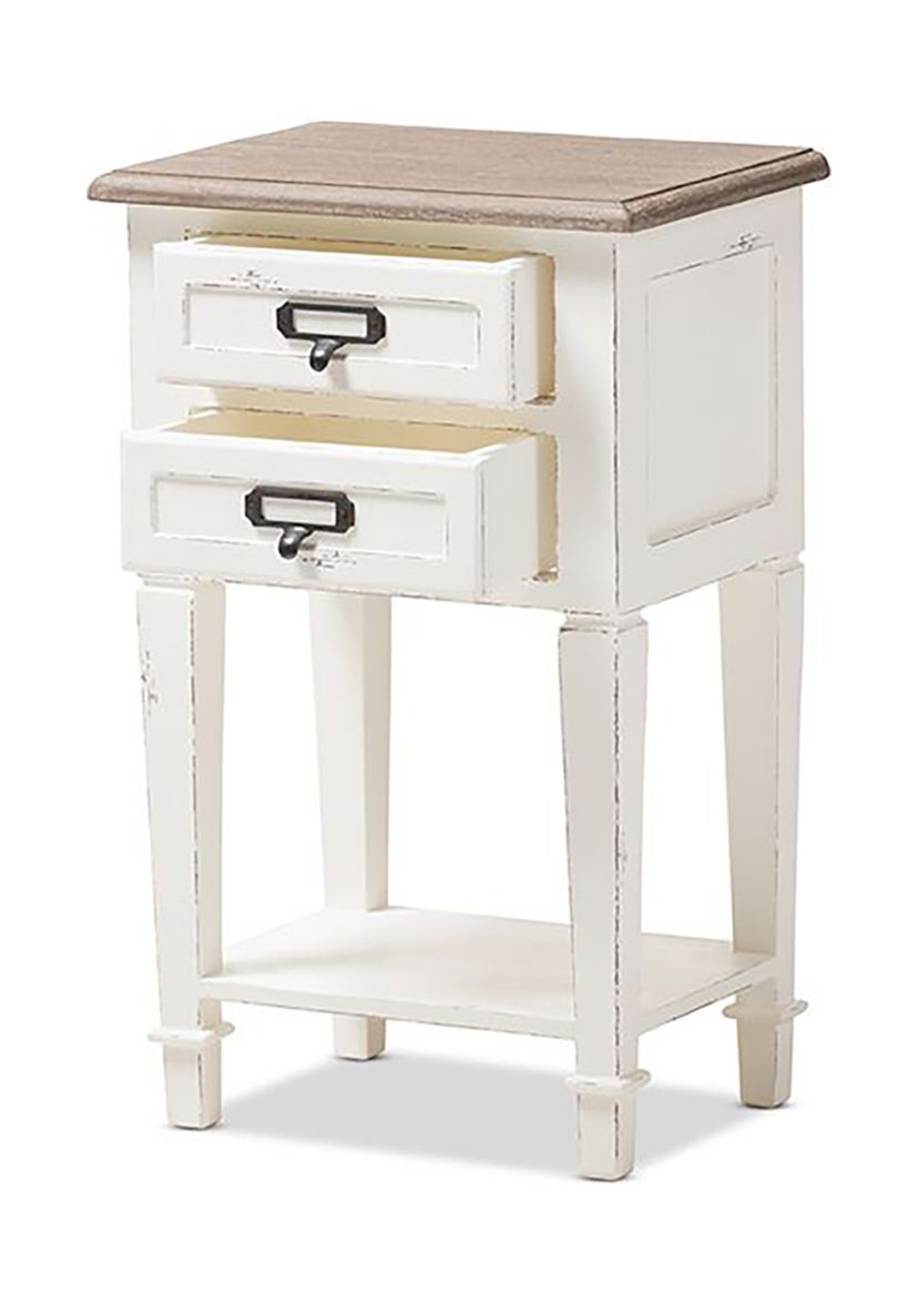 Dauphine Provincial Style Weathered Oak and White Wash Distressed Finish Wood Nightstand
