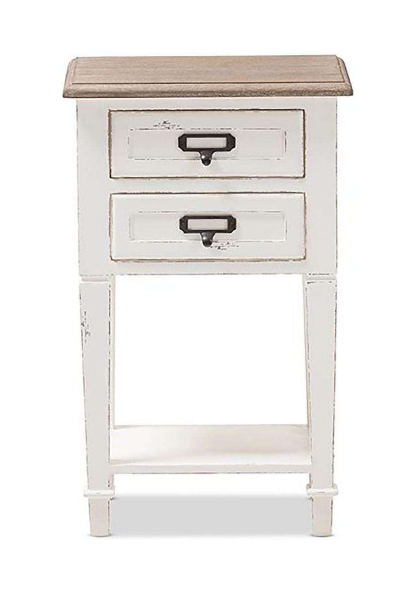 Dauphine Provincial Style Weathered Oak and White Wash Distressed Finish Wood Nightstand