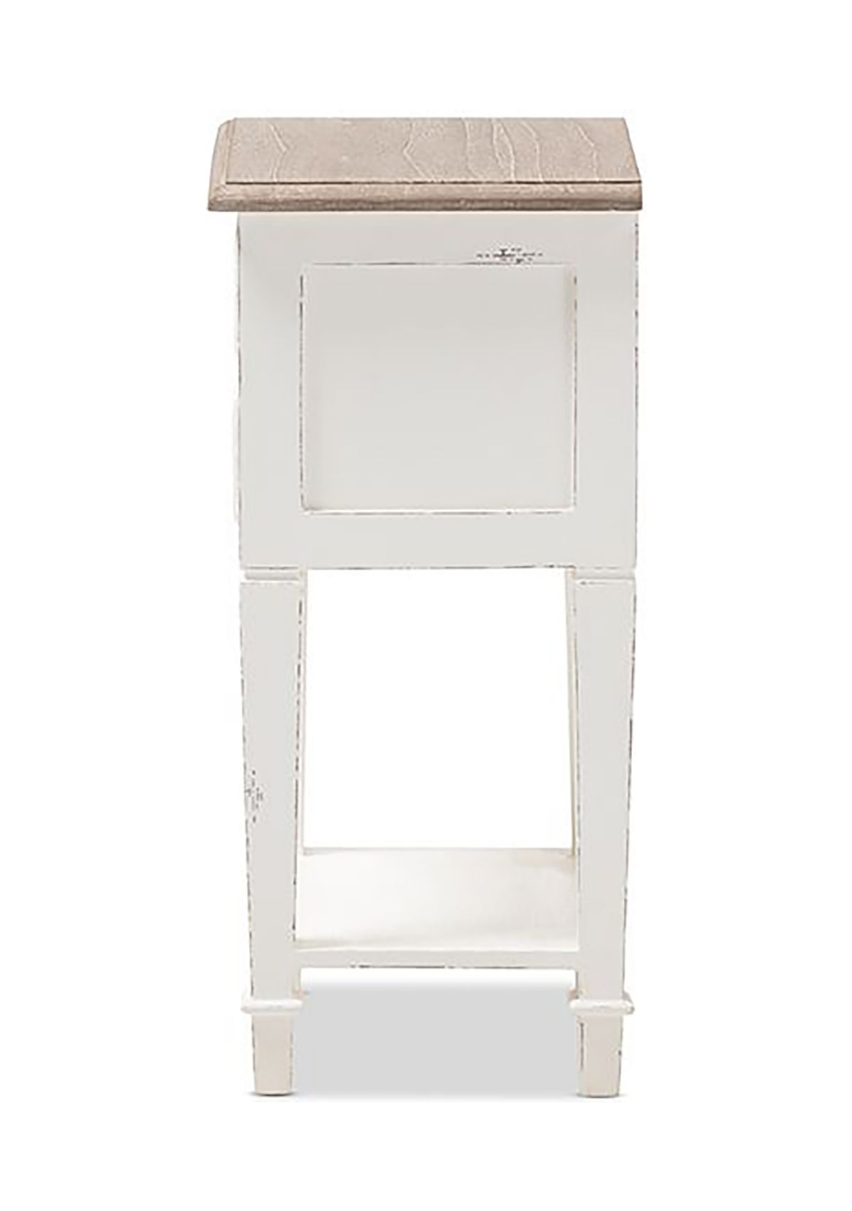 Dauphine Provincial Style Weathered Oak and White Wash Distressed Finish Wood Nightstand
