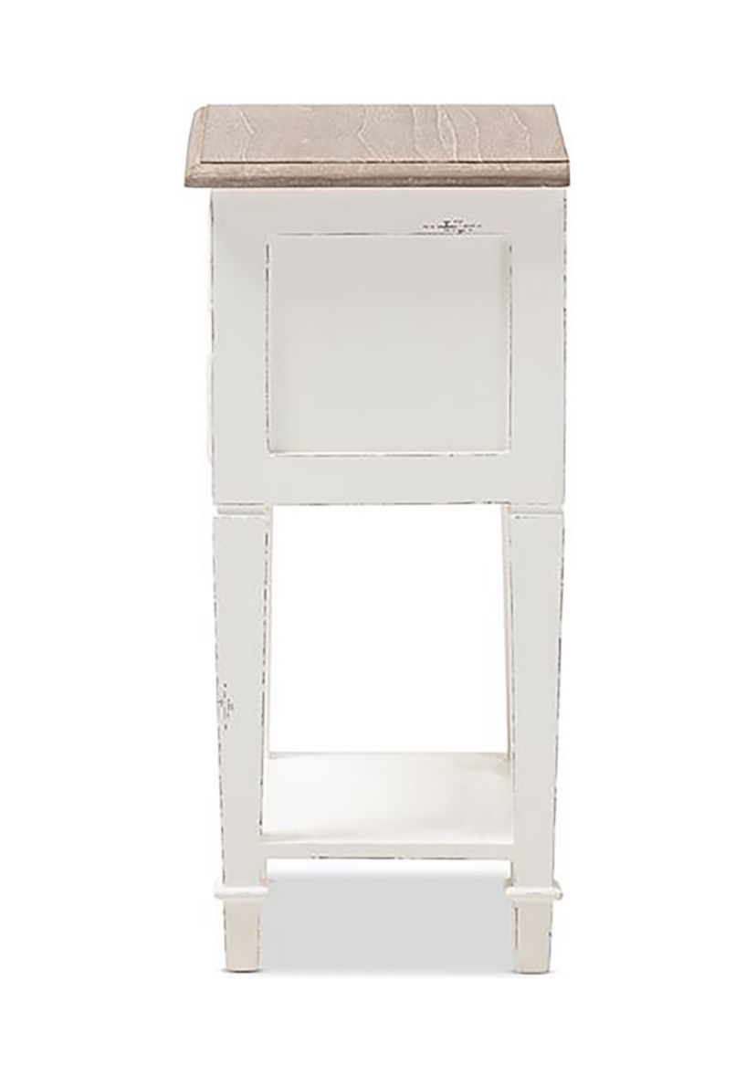 Dauphine Provincial Style Weathered Oak and White Wash Distressed Finish Wood Nightstand