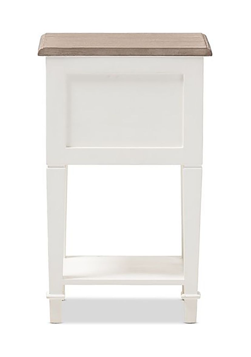 Dauphine Provincial Style Weathered Oak and White Wash Distressed Finish Wood Nightstand