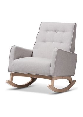 Marlena Mid-Century Modern Greyish Beige Fabric Upholstered Whitewash Wood Rocking Chair