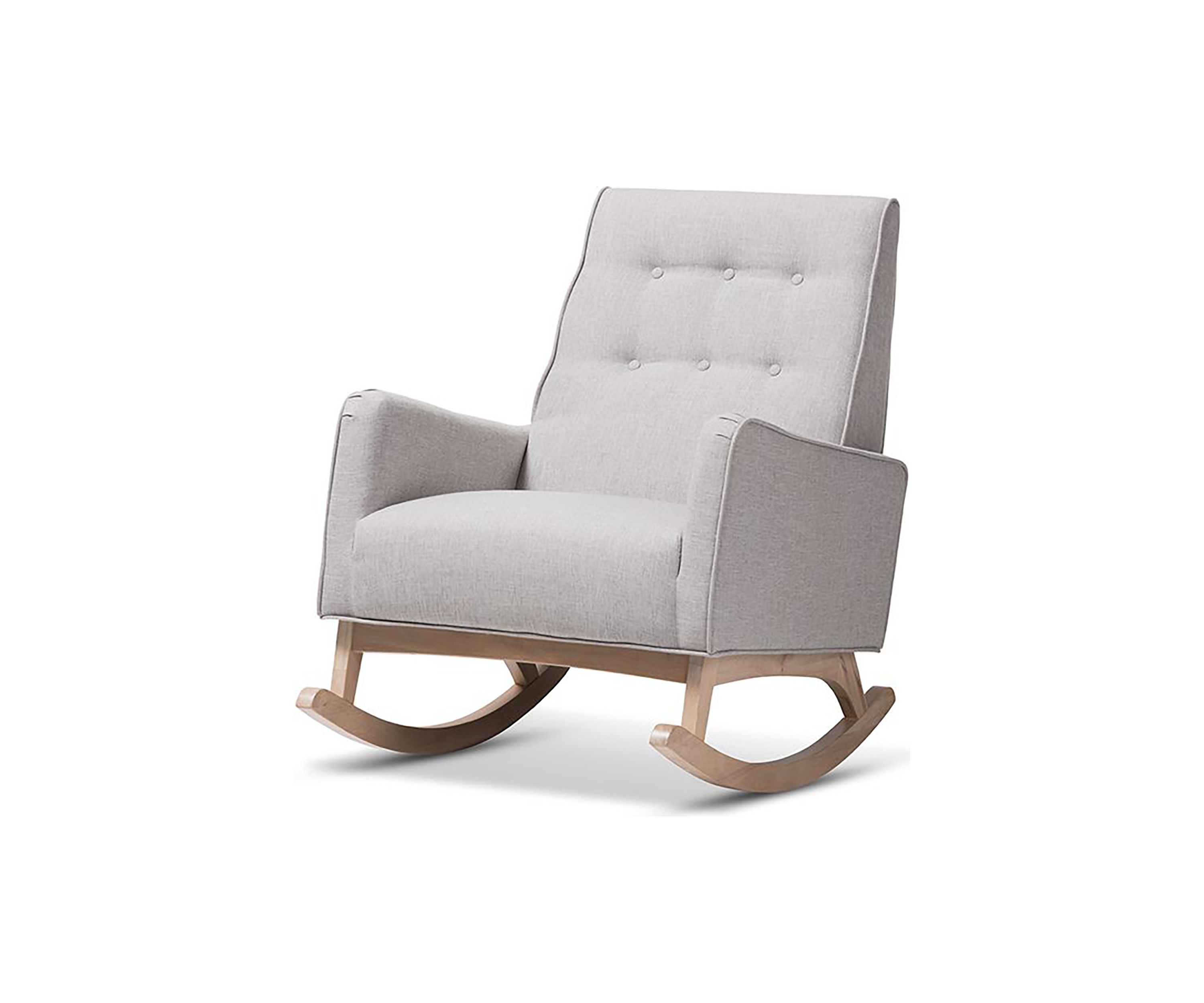 Marlena Mid-Century Modern Greyish Beige Fabric Upholstered Whitewash Wood Rocking Chair