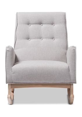 Marlena Mid-Century Modern Greyish Beige Fabric Upholstered Whitewash Wood Rocking Chair