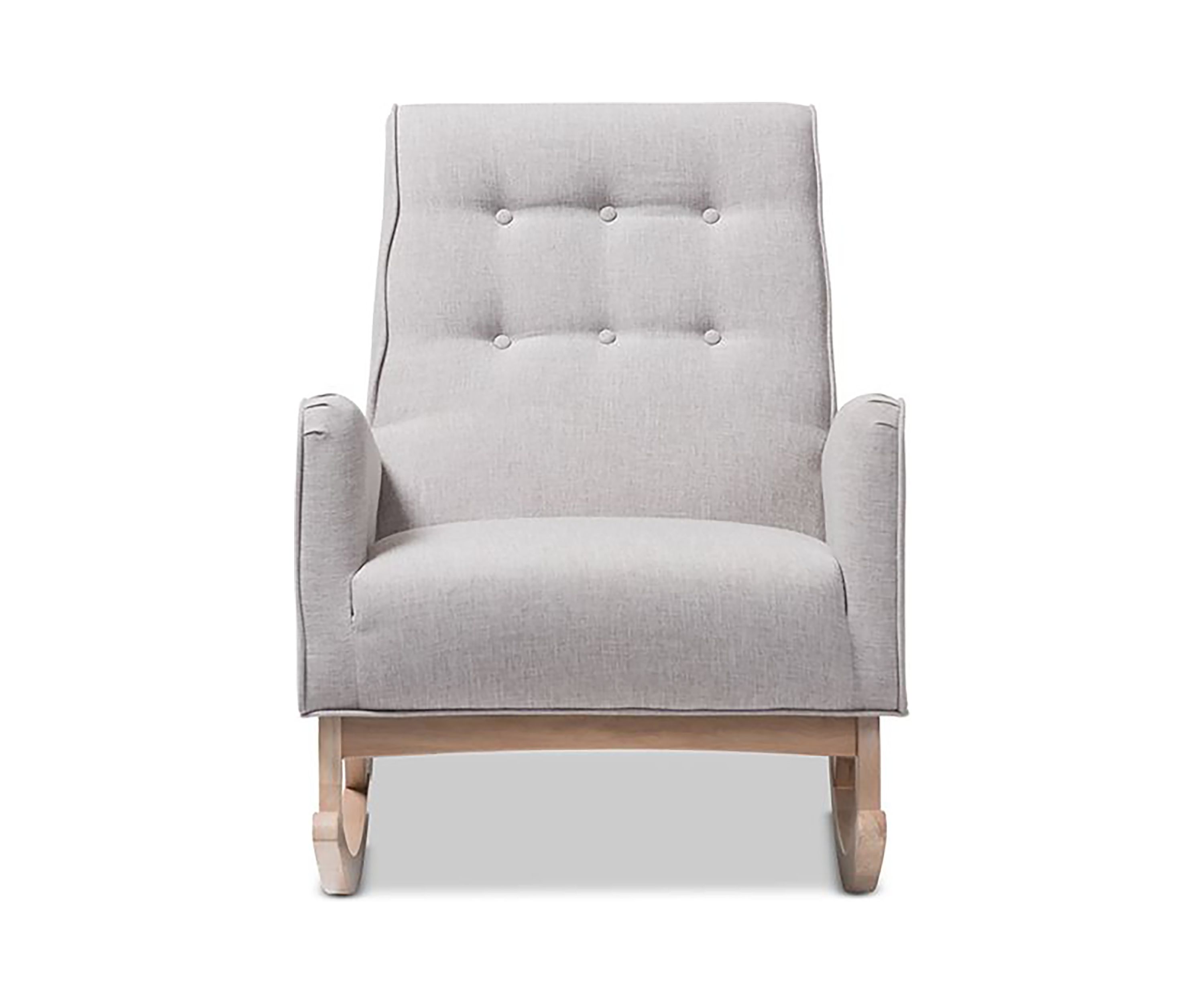 Marlena Mid-Century Modern Greyish Beige Fabric Upholstered Whitewash Wood Rocking Chair