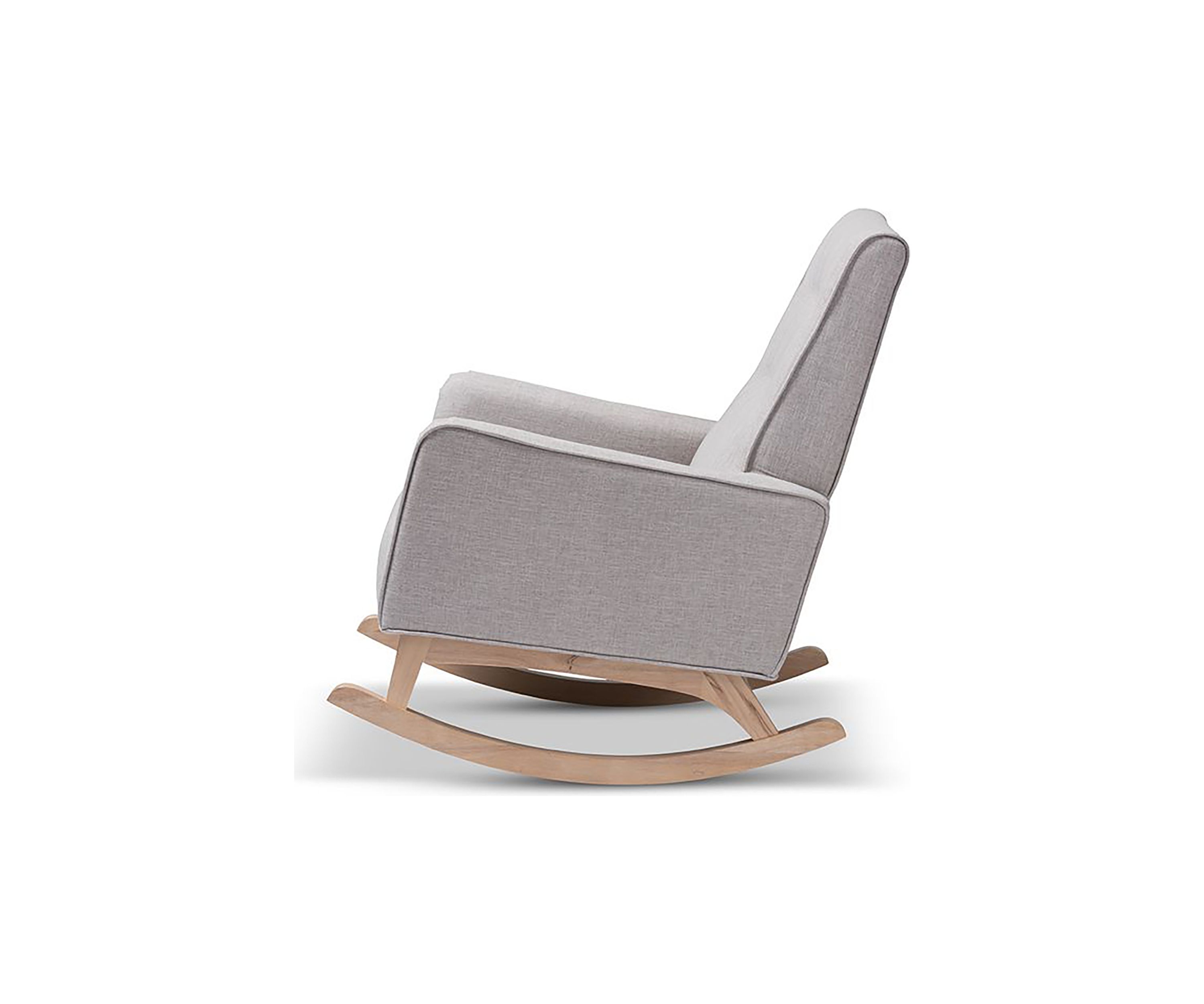 Marlena Mid-Century Modern Greyish Beige Fabric Upholstered Whitewash Wood Rocking Chair