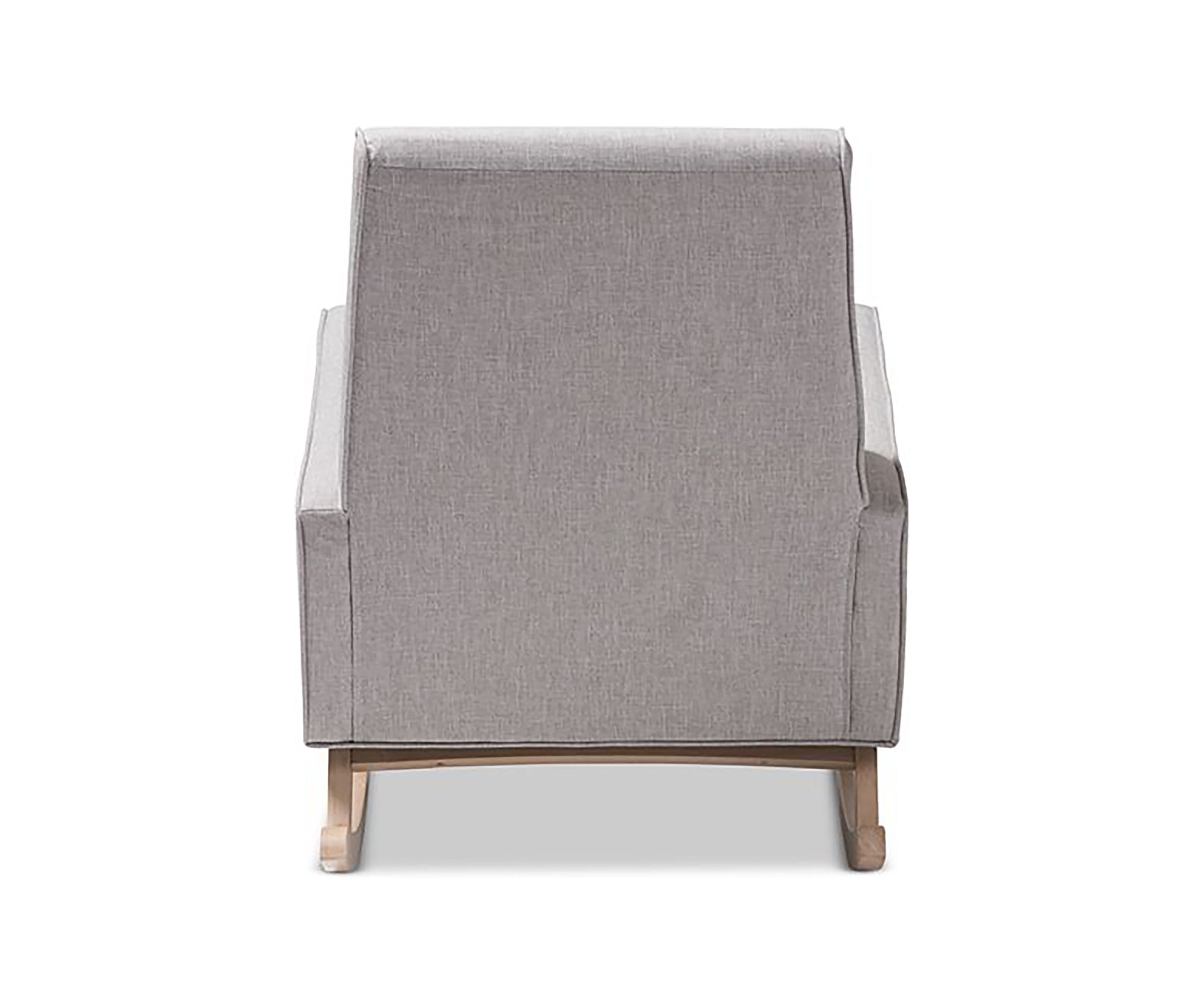 Marlena Mid-Century Modern Greyish Beige Fabric Upholstered Whitewash Wood Rocking Chair
