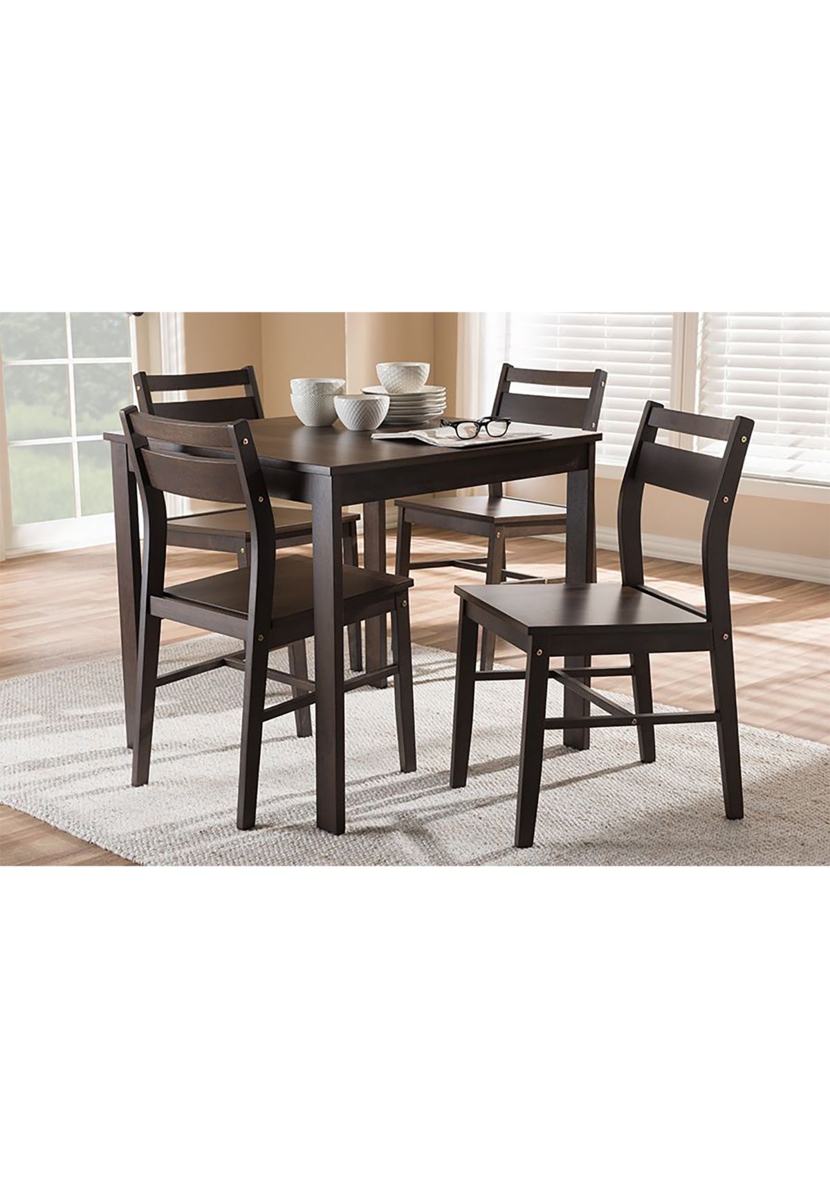 Lovy Modern and Contemporary Walnut-Finished 5-Piece Dining Set
