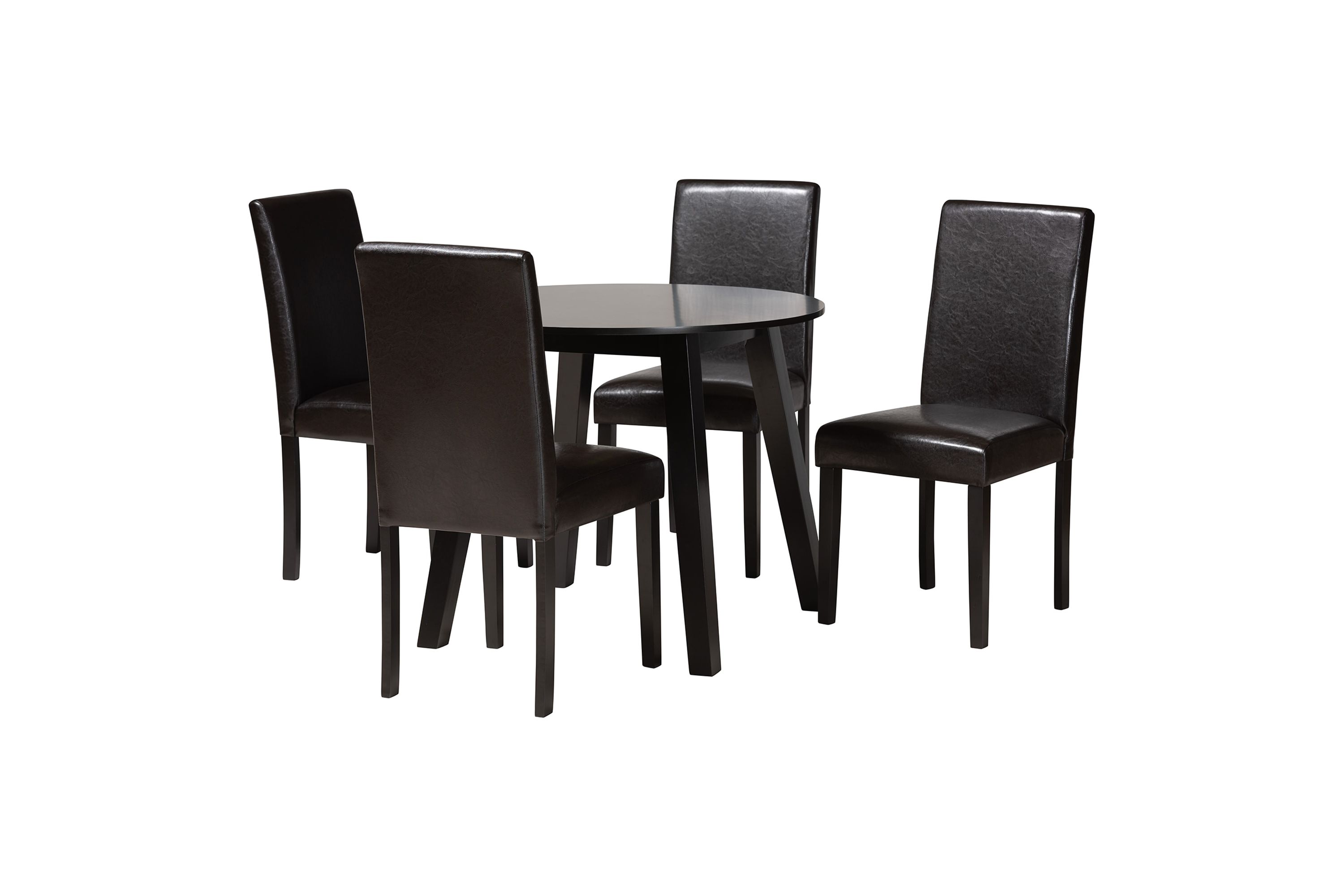 Emine Modern Dark Brown Faux Leather and Espresso Brown Finished Wood 5-Piece Dining Set