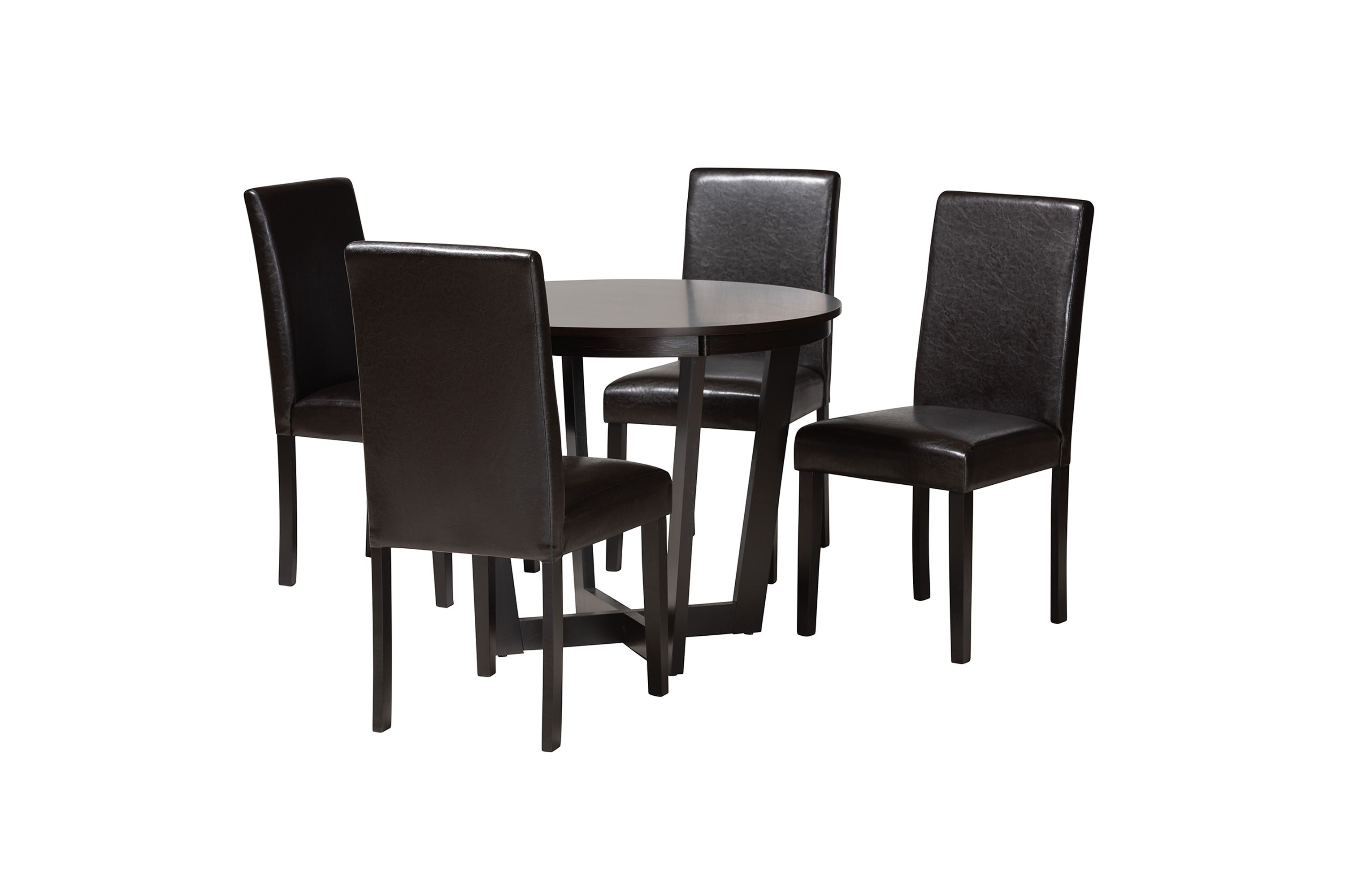 Bruna Modern Dark Brown Faux Leather and Espresso Brown Finished Wood 5-Piece Dining Set