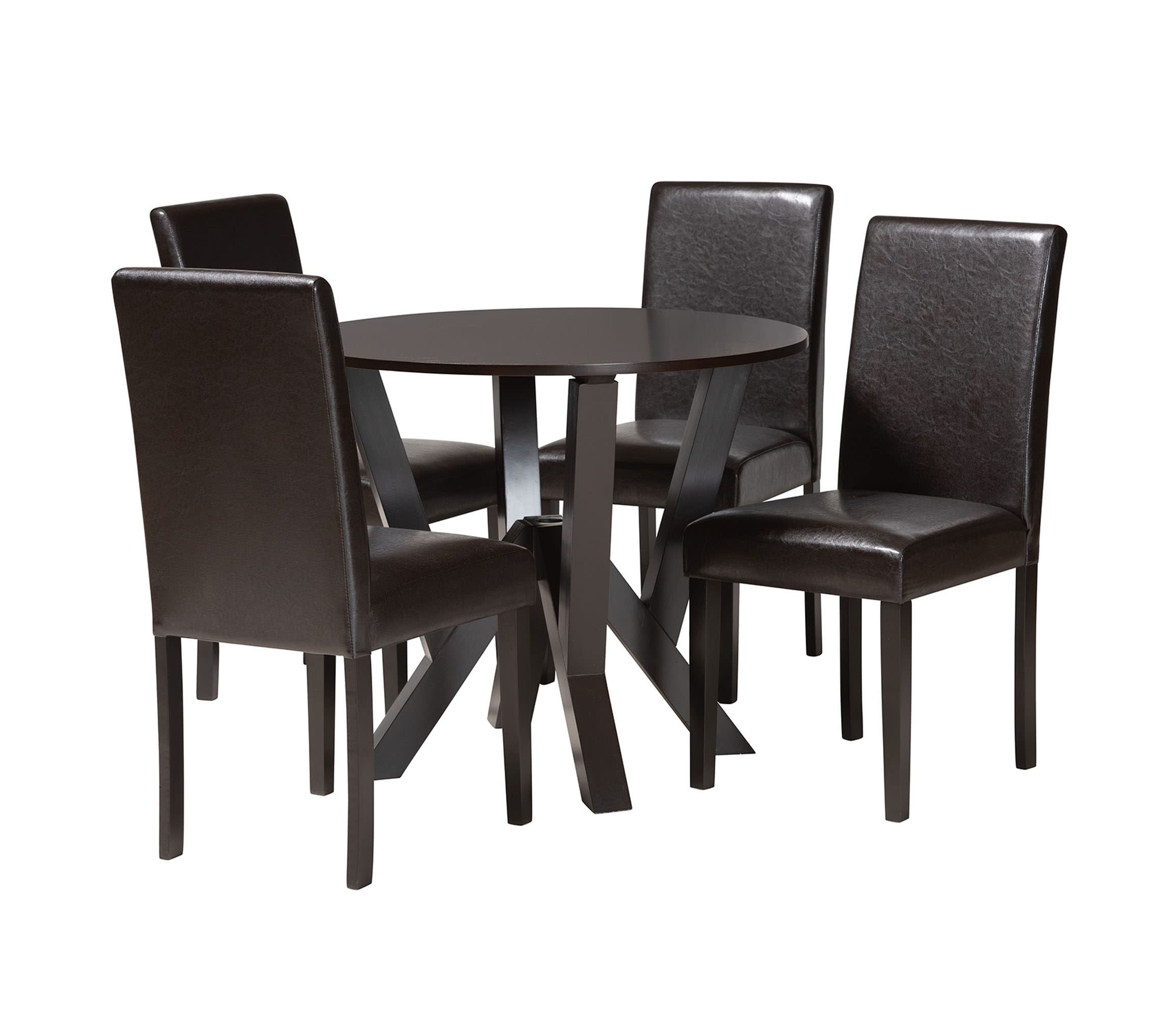 Rosi Modern Espresso Brown Faux Leather and Wood 5-Piece Dining Set