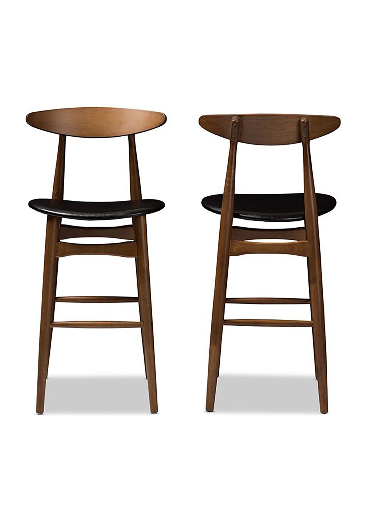 Flora Mid-Century Modern Black Faux Leather Upholstered Walnut Finished Bar Stool