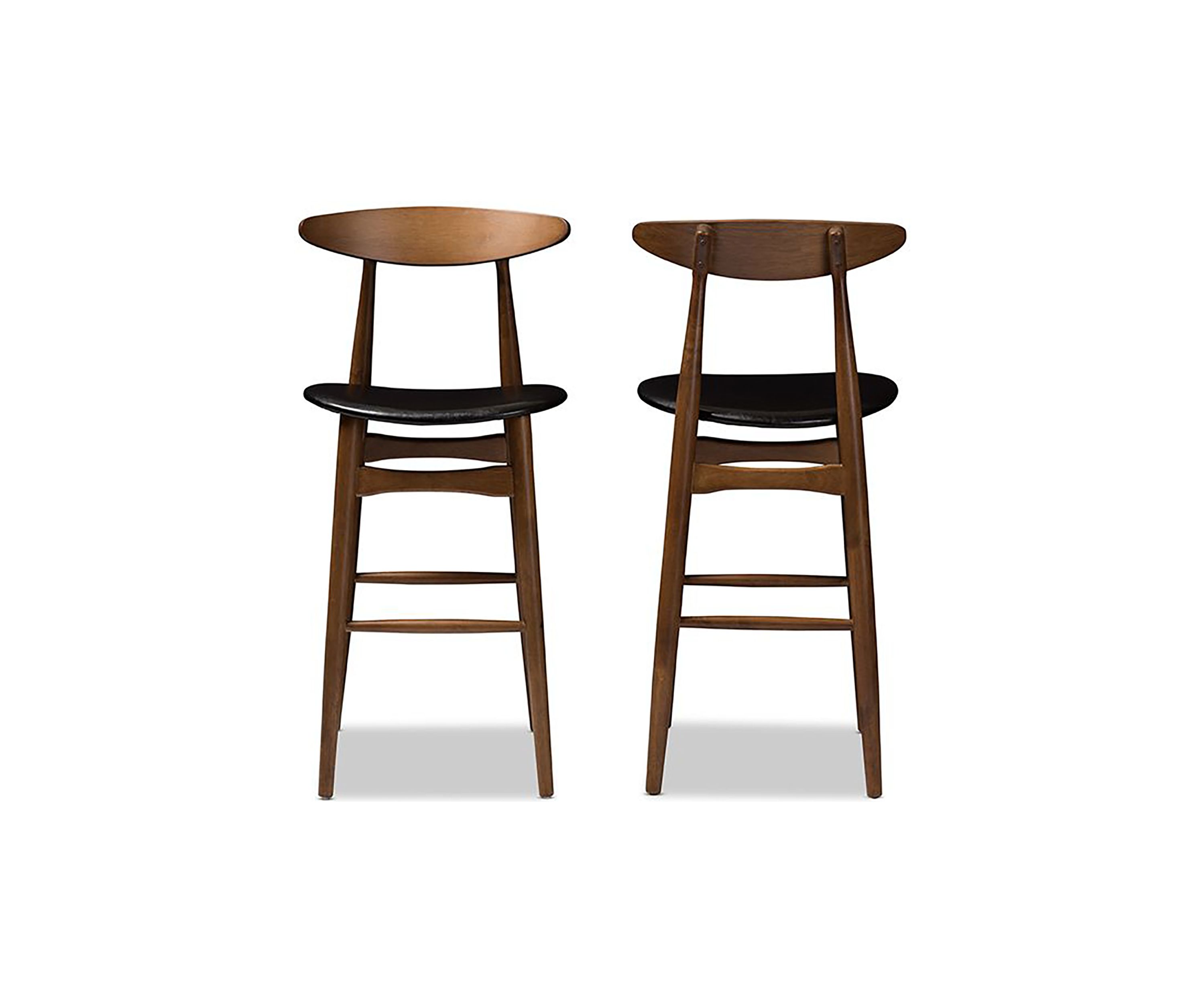 Flora Mid-Century Modern Black Faux Leather Upholstered Walnut Finished Bar Stool