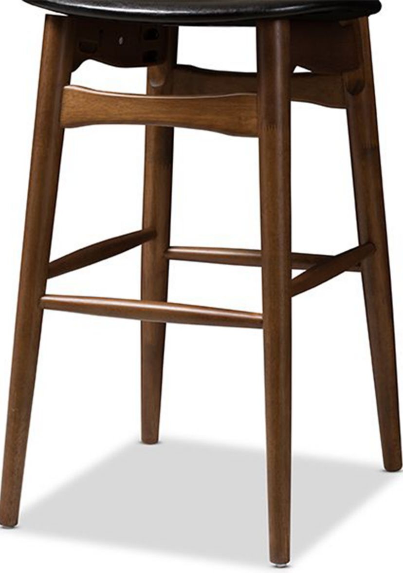 Flora Mid-Century Modern Black Faux Leather Upholstered Walnut Finished Bar Stool