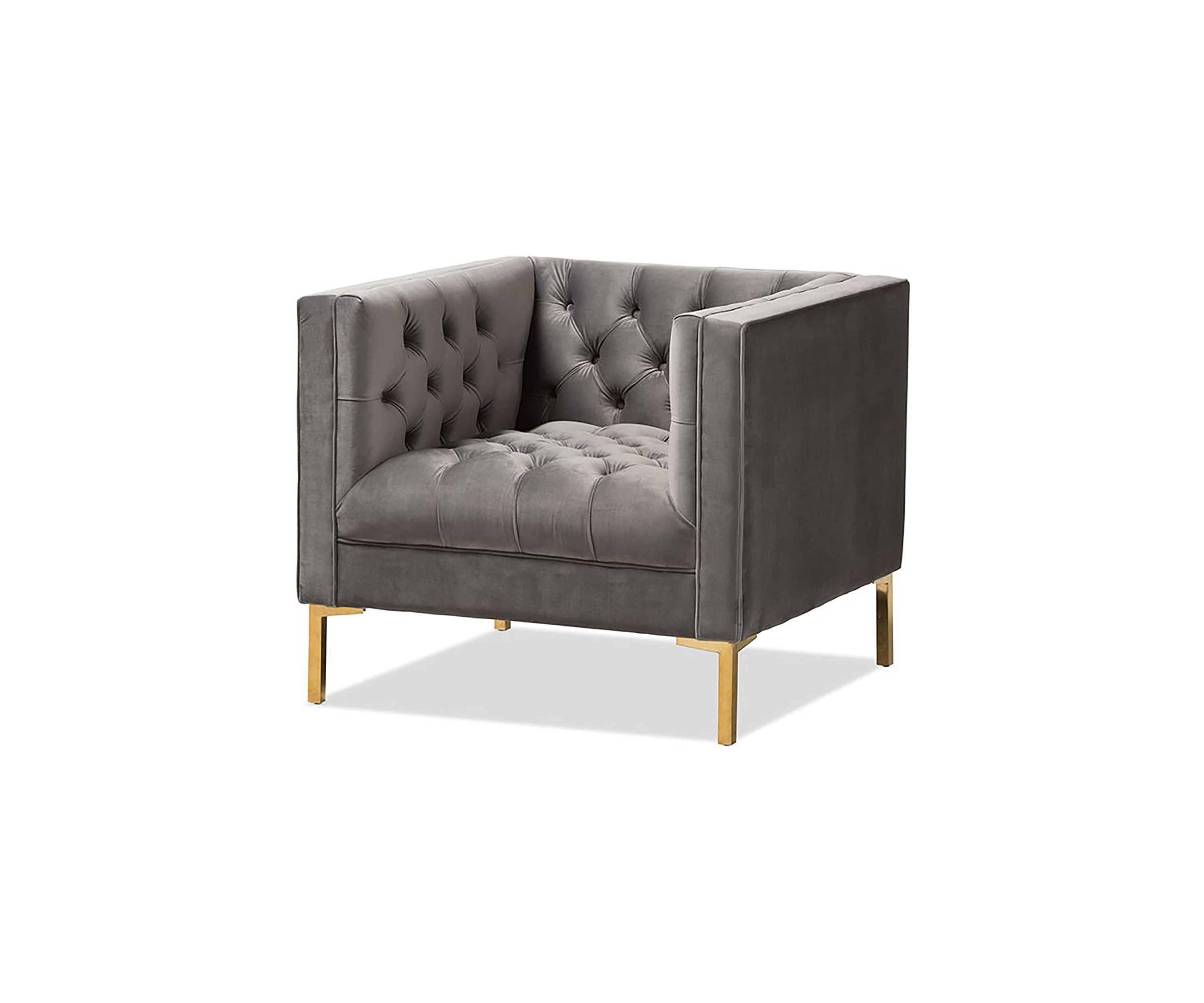 Baxton Studio Zanetta Glam and Luxe Gray Velvet Upholstered Gold Finished Sofa main image 1
