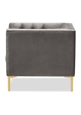 Zanetta Luxe and Glamour Grey Velvet Upholstered Gold Finished Lounge Chair
