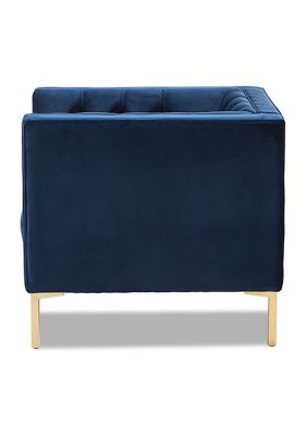 Zanetta Luxe and Glamour Navy Velvet Upholstered Gold Finished Lounge Chair