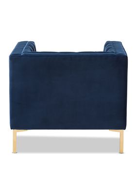 Zanetta Luxe and Glamour Navy Velvet Upholstered Gold Finished Lounge Chair