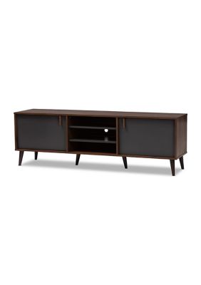 Samuel Mid-Century Modern Brown and Dark Grey Finished TV Stand