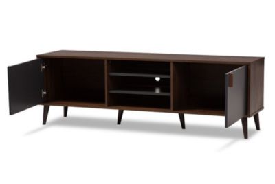 Samuel Mid-Century Modern Brown and Dark Grey Finished TV Stand