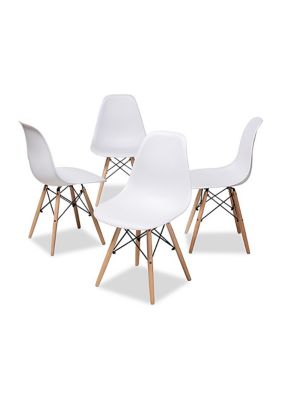 Sydnea Mid-Century Modern White Plastic and Brown Wood Finished Dining Chair