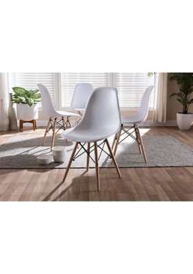 Sydnea Mid-Century Modern White Plastic and Brown Wood Finished Dining Chair