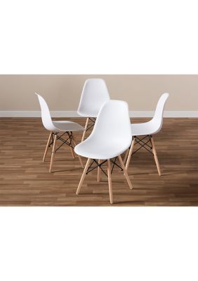 Sydnea Mid-Century Modern White Plastic and Brown Wood Finished Dining Chair