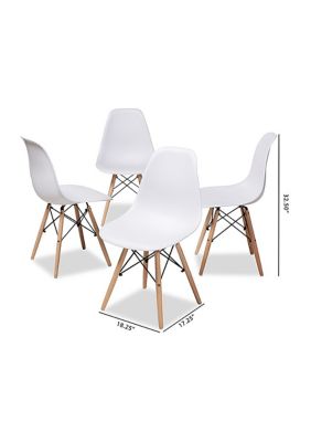 Sydnea Mid-Century Modern White Plastic and Brown Wood Finished Dining Chair