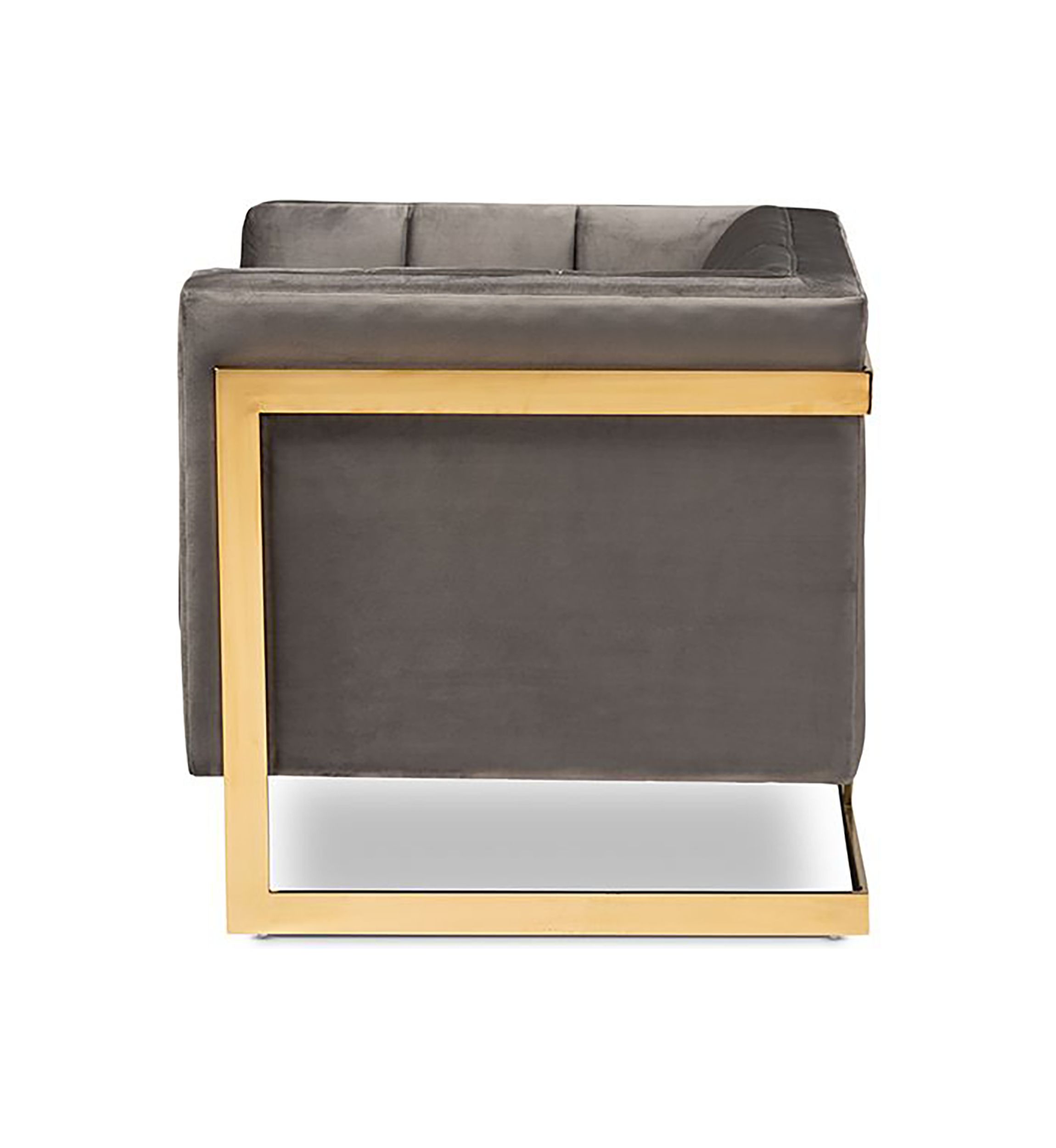Ambra Glam and Luxe Grey Velvet Fabric Upholstered and Button Tufted Armchair with Gold-Tone Frame
