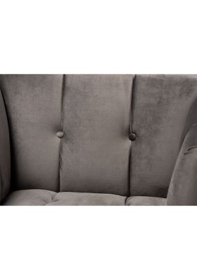 Ambra Glam and Luxe Grey Velvet Fabric Upholstered and Button Tufted Armchair with Gold-Tone Frame