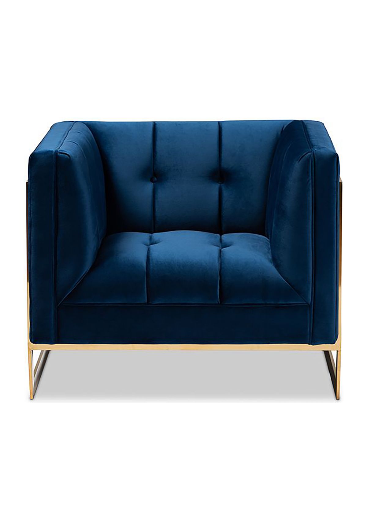 Ambra Glam and Luxe Royal Blue Velvet Fabric Upholstered and Button Tufted Armchair with Gold-Tone Frame