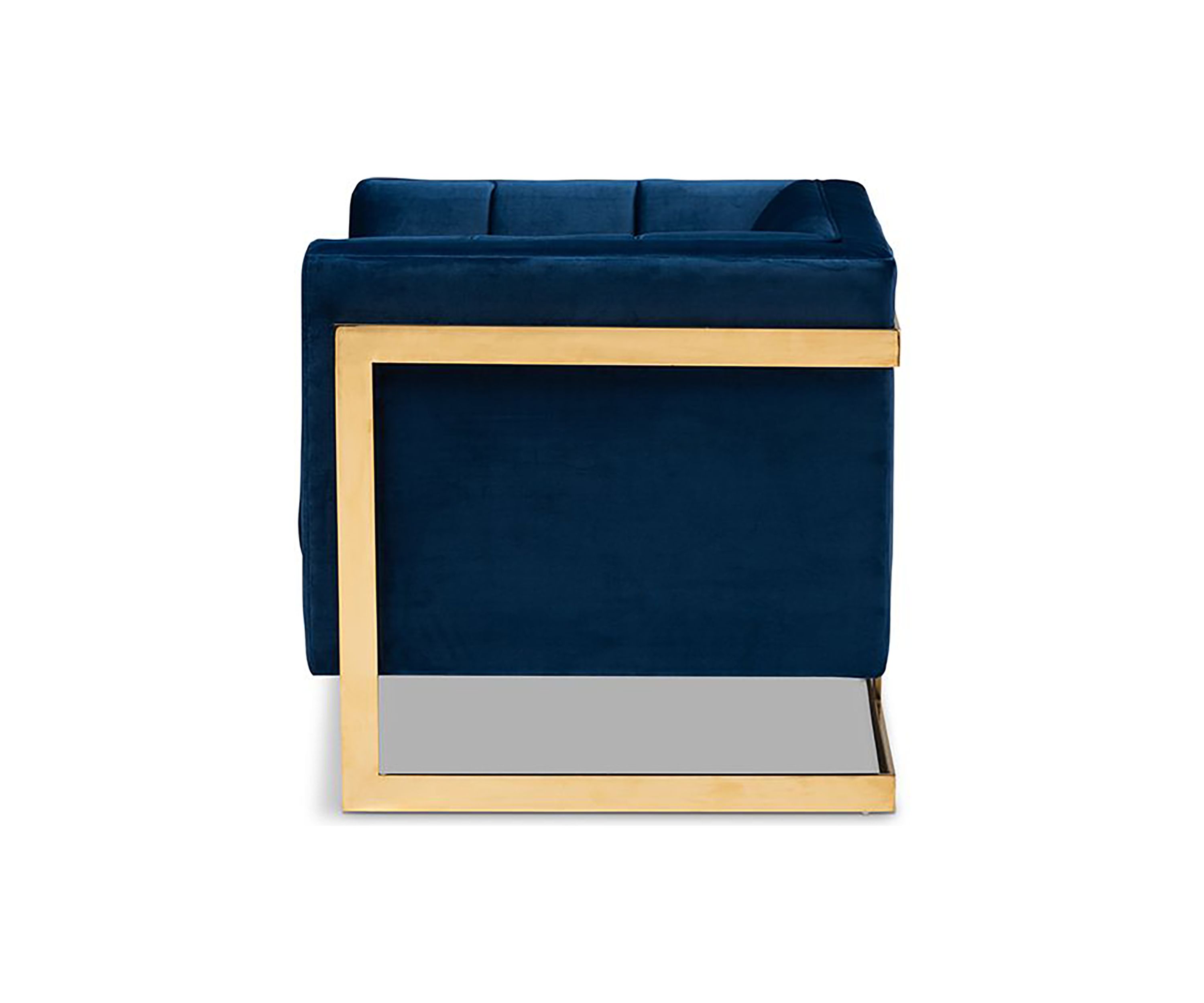 Ambra Glam and Luxe Royal Blue Velvet Fabric Upholstered and Button Tufted Armchair with Gold-Tone Frame