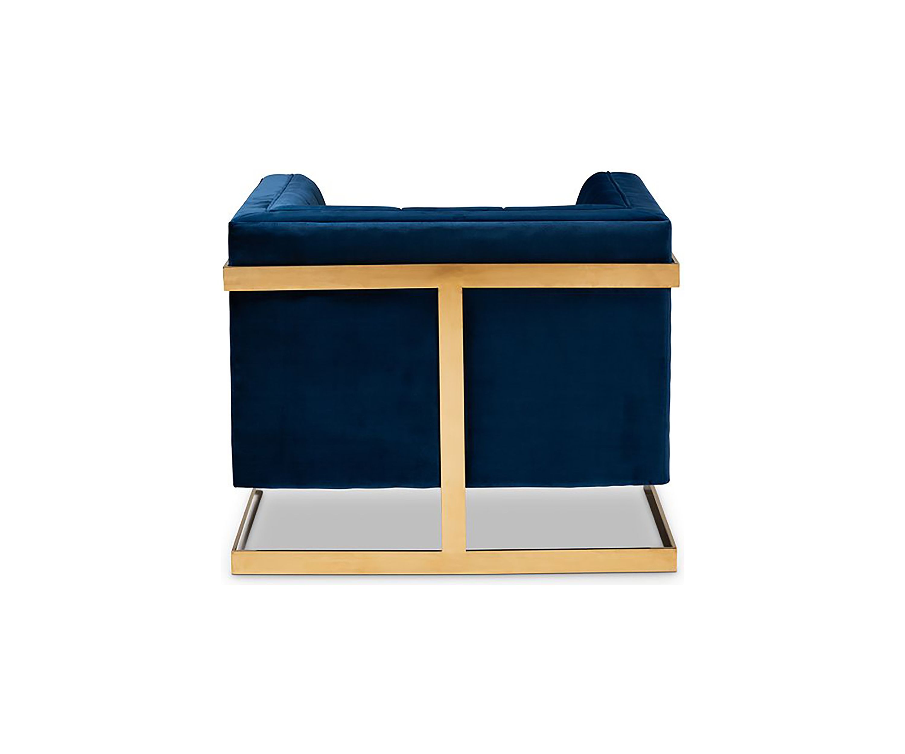 Ambra Glam and Luxe Royal Blue Velvet Fabric Upholstered and Button Tufted Armchair with Gold-Tone Frame