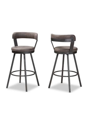 Arcene Rustic and Industrial Antique Grey Fabric Swivel Bar Stool