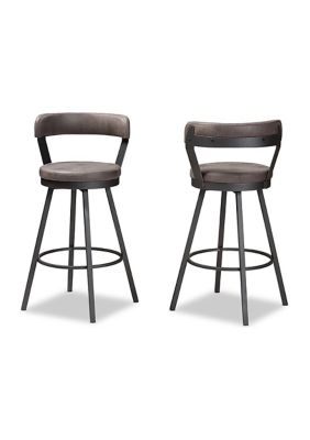 Arcene Rustic and Industrial Antique Grey Fabric Swivel Bar Stool