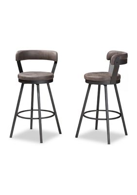 Arcene Rustic and Industrial Antique Grey Fabric Swivel Bar Stool