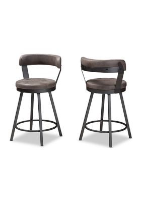 Arcene Rustic and Industrial Grey Fabric Upholstered Pub Stool